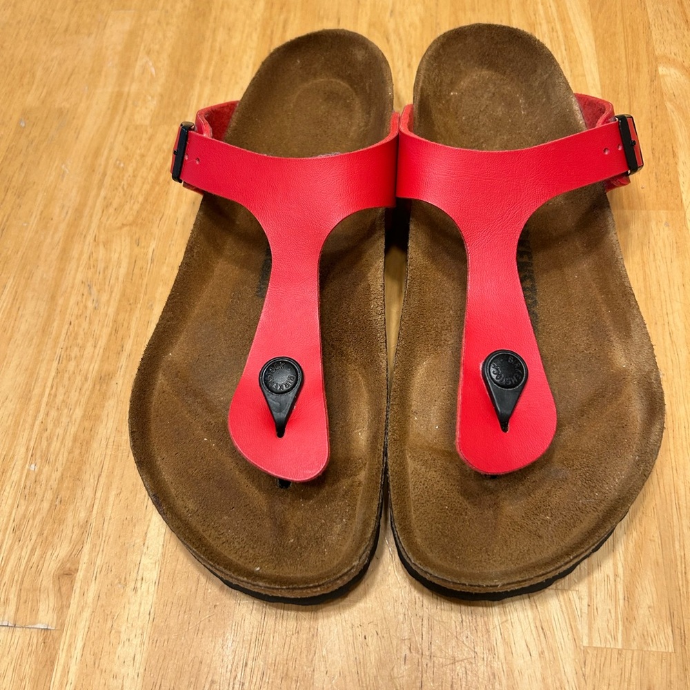 Birkenstock Red Black Gizeh Thong Birko-Flor Sandals EU 40 W9 M7 - Picture 2 of 9